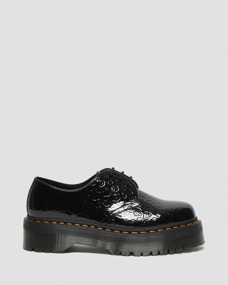 Black / Leopard Women's Dr Martens 1461 Leopard Emboss Patent Leather Platform Shoes | CA 386JPQ